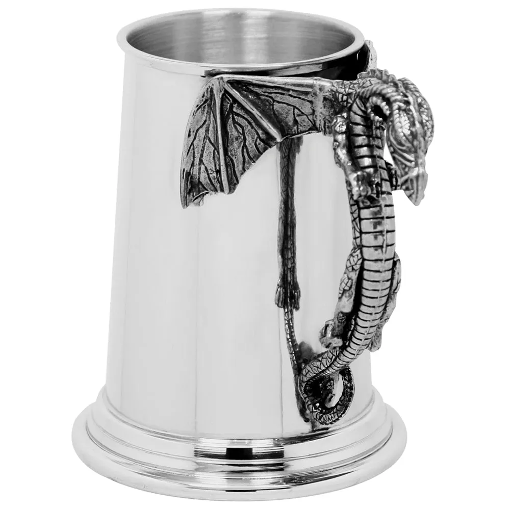 1 Pint* Heavy Style Pewter Beer Mug Tankard with Mystic Dragon Handle