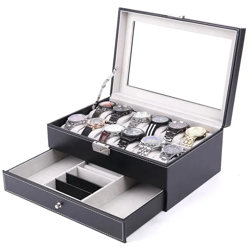 12 Slots Double layer PU Leather Watch Storage Box