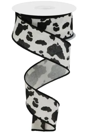 1.5" Cowhide Print Ribbon: Black & Cream (10 Yards)