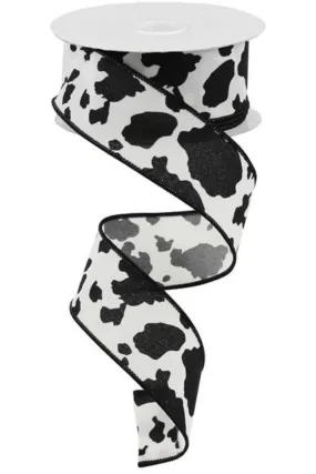 1.5" Cowhide Print Ribbon: Black & Ivory (10 Yards)