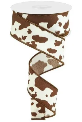 1.5" Cowhide Print Ribbon: Brown & Ivory (10 Yards)