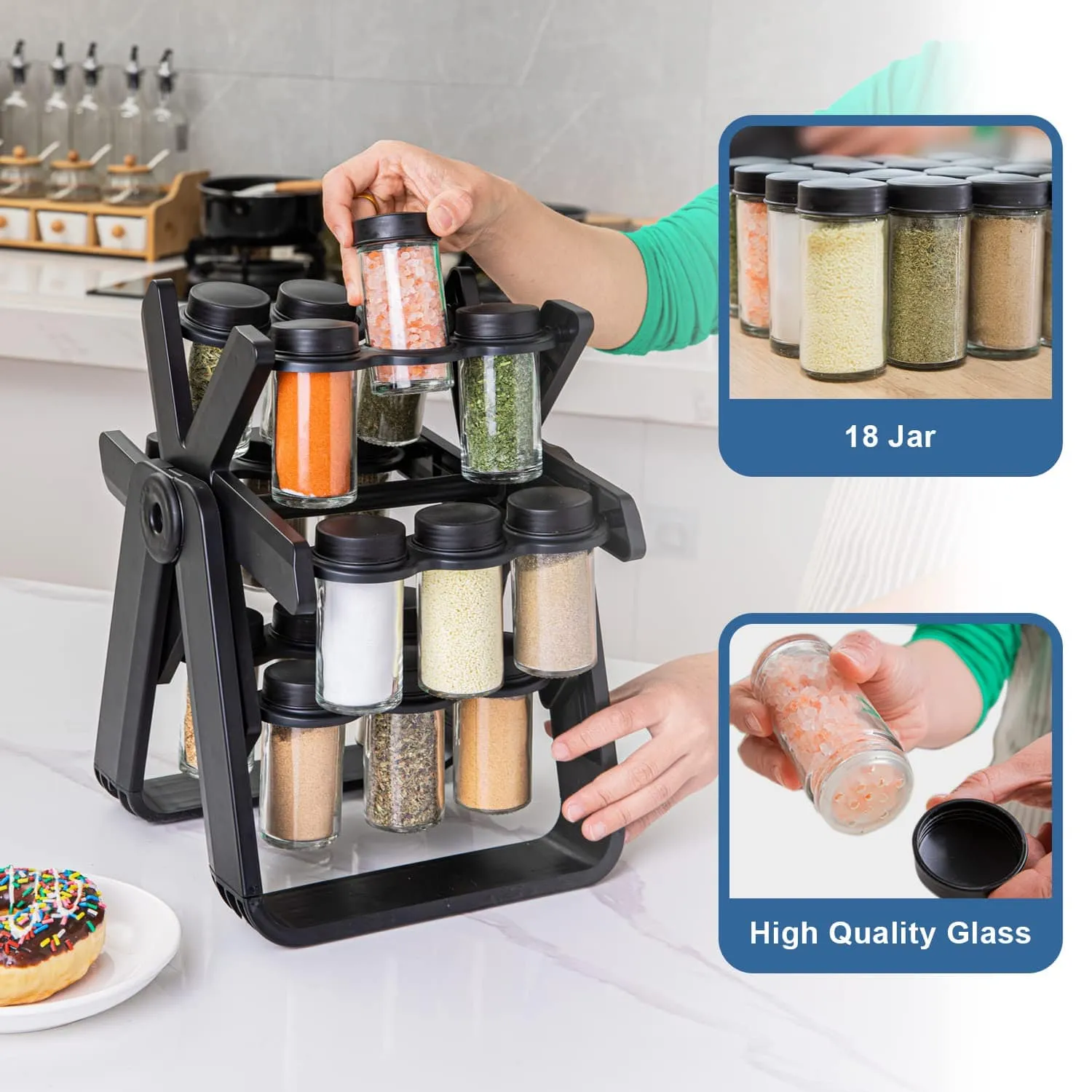 18pcs Rotating Ferris Wheel Glass Seasoning Rack