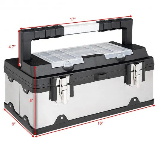 18" Tool Box Stainless Steel and Plastic Portable Organizer with Lid