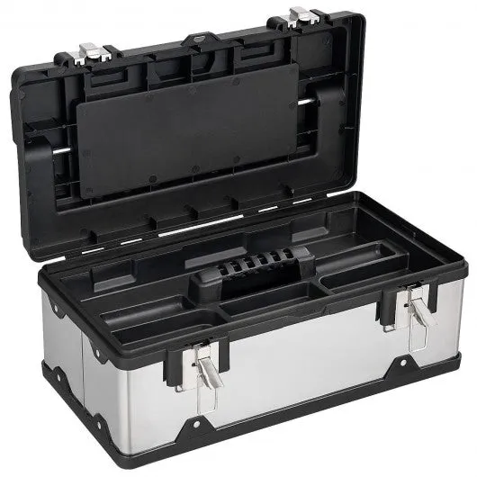 18" Tool Box Stainless Steel and Plastic Portable Organizer with Lid