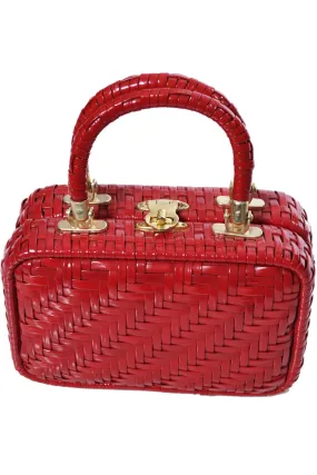 1960s Cherry Red Vintage Basket Handbag