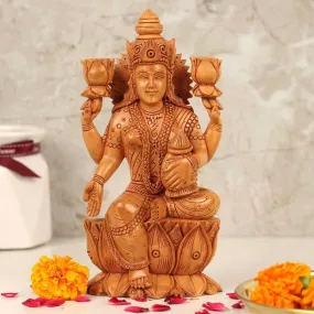 6 Inches Goddess Lakshmi Wooden Idol - Decorative Statue