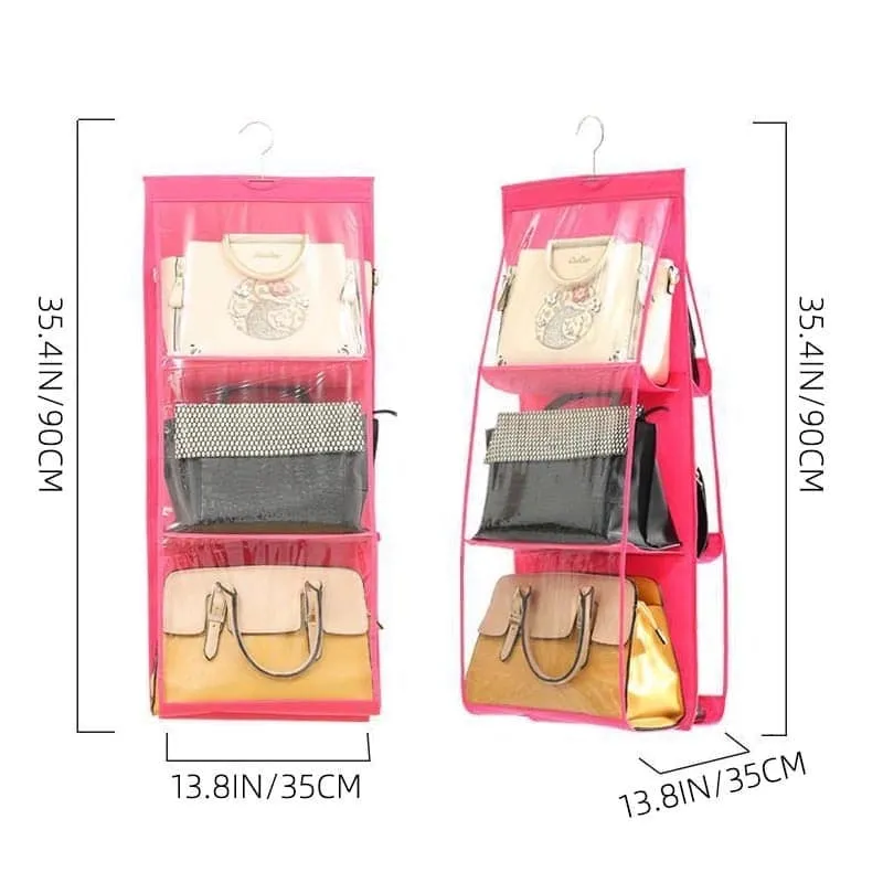 6 Pocket Purse Organizer, Dust-Proof Storage Bag Holder, Hanging Handbag Organizer, Purse Organizer