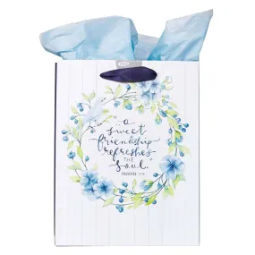 A Sweet Friendship Blue Floral MD Gift Bag Proverbs 27:9