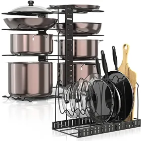 Amazon Brand - Umi 3 DIY Methods Iron Metal Portable Pot Pan Rack Organizer 8 Pots Holder, 4-tiers Each side, Cabinet Pantry Pot Pan Lid Holder (Black)