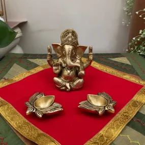 Appu Ganesha Brass Idol And Small Lotus Diya (Set of 3)