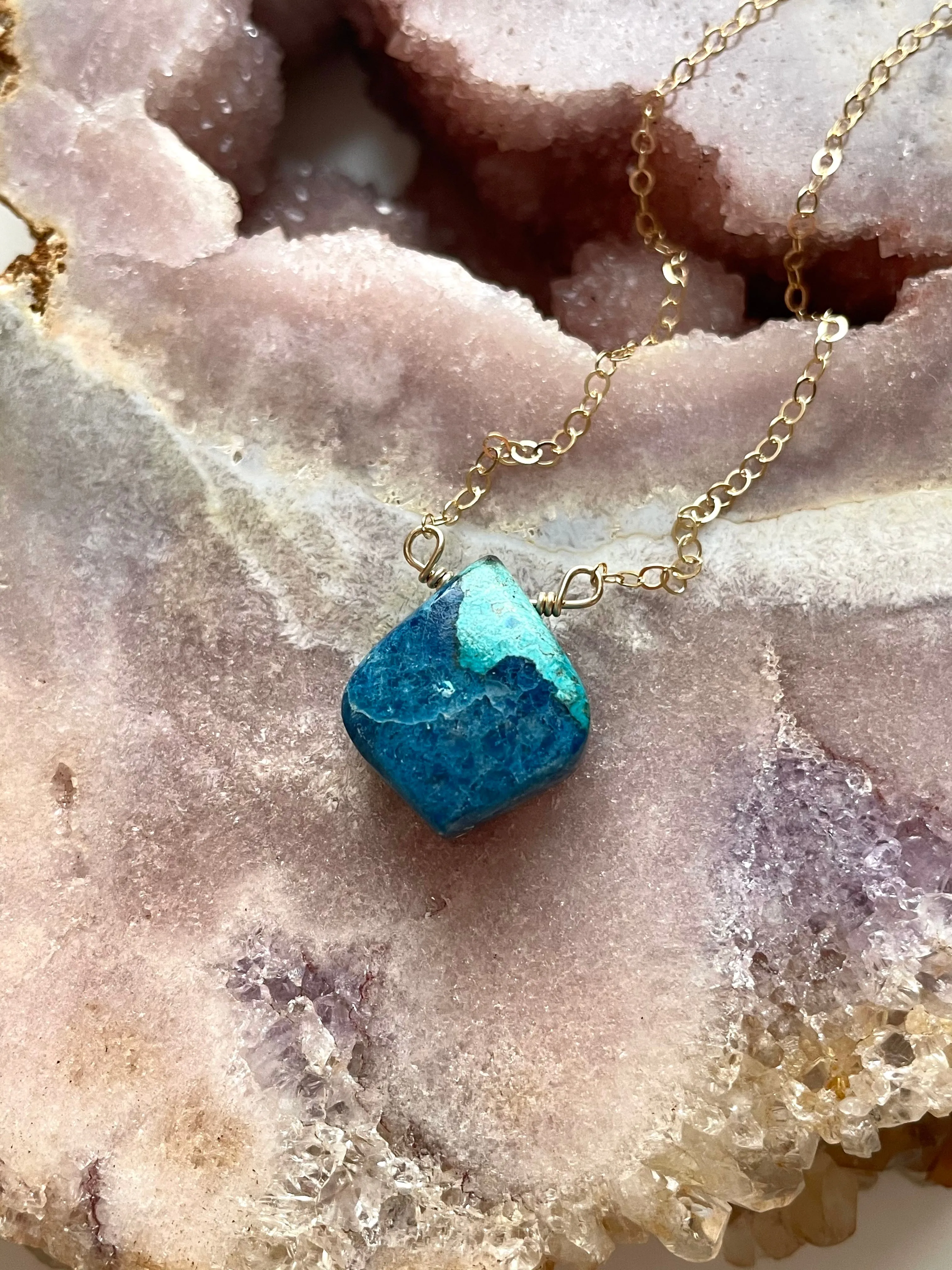 Azurite Chrysocolla Necklace - Stone Necklace - Chrysocolla Jewelry - Throat Chakra Necklace