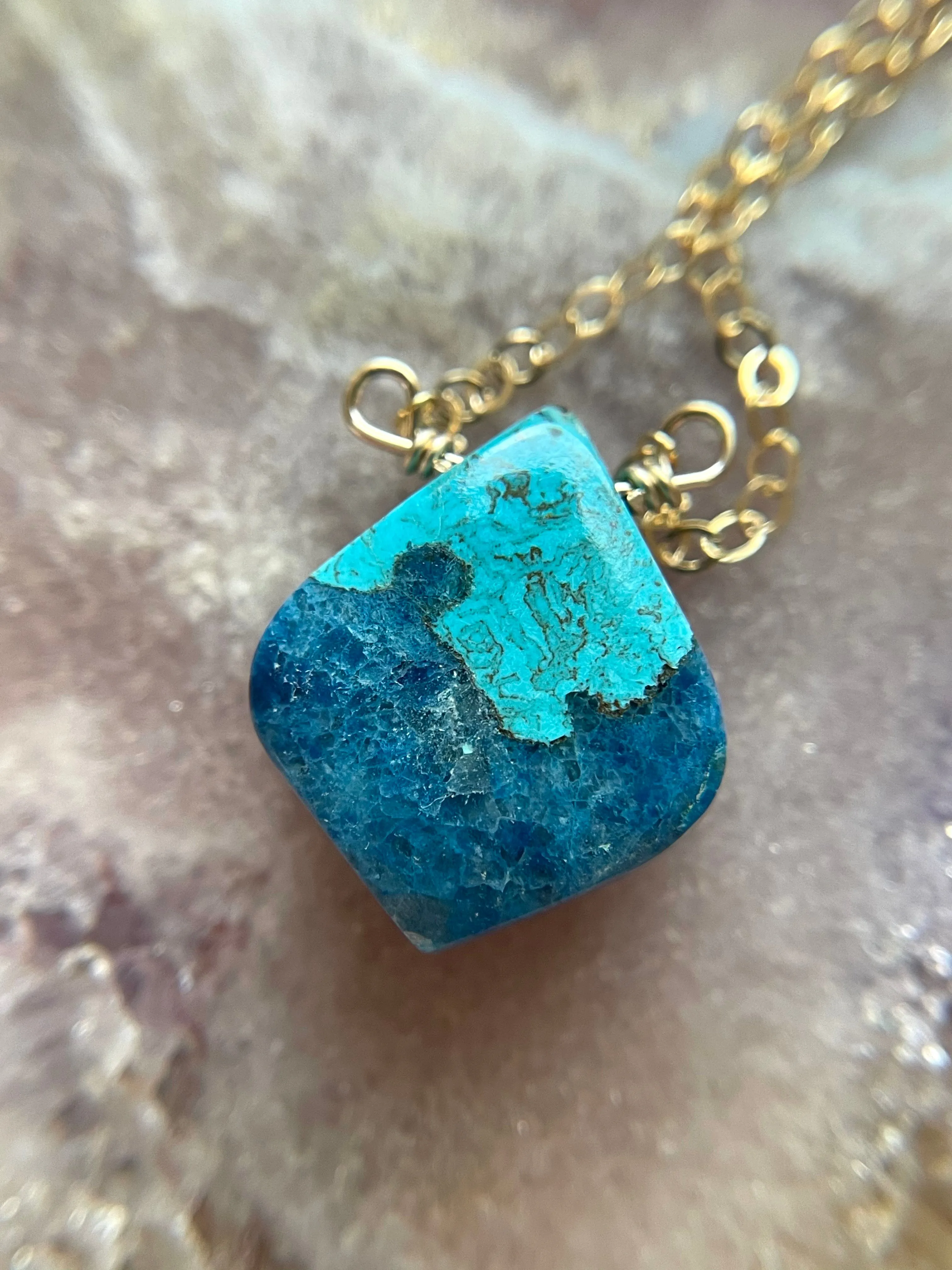 Azurite Chrysocolla Necklace - Stone Necklace - Chrysocolla Jewelry - Throat Chakra Necklace