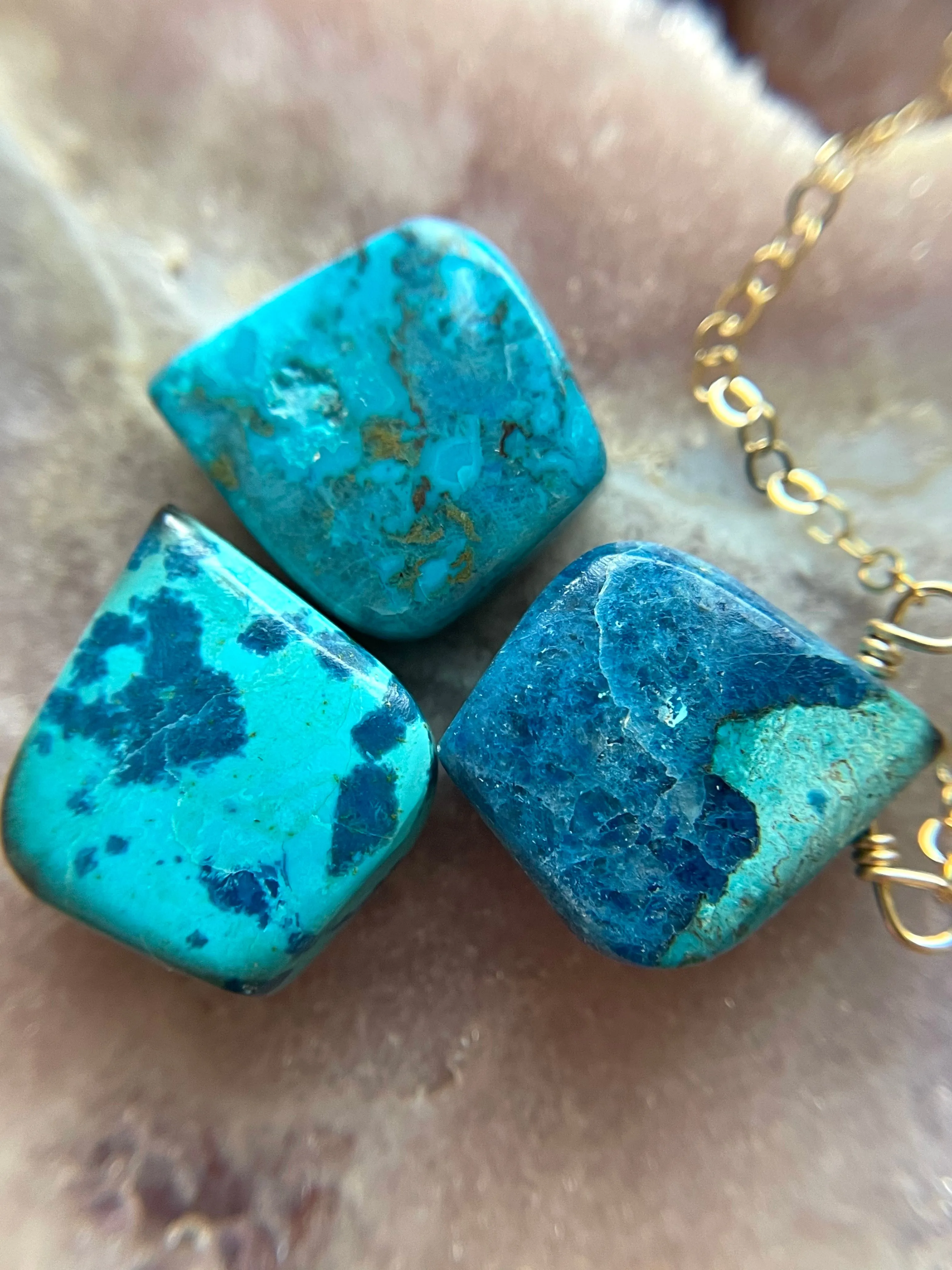 Azurite Chrysocolla Necklace - Stone Necklace - Chrysocolla Jewelry - Throat Chakra Necklace