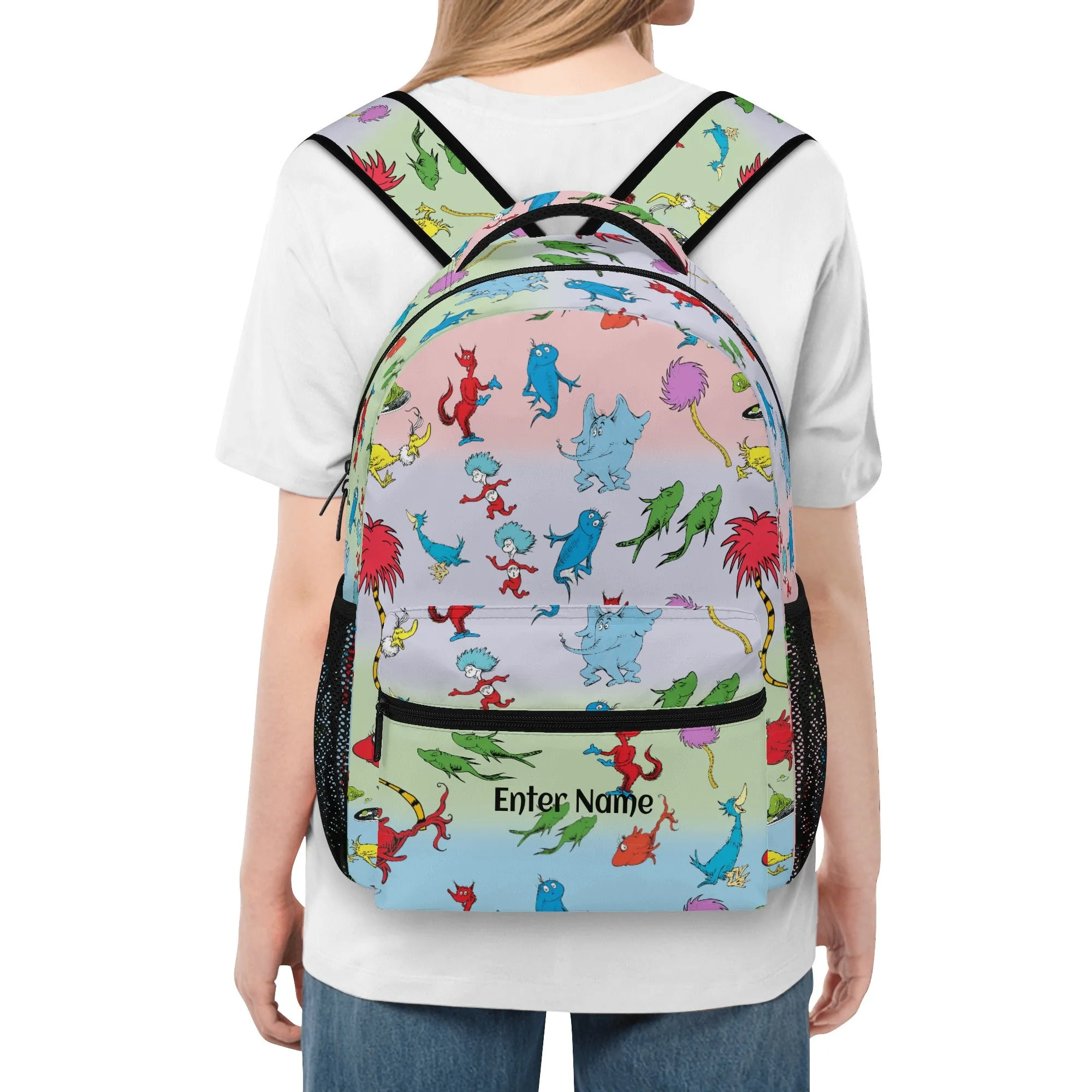 Back to School Supplies: Stylish & Durable Book Bags & Backpacks for Kids and Tweens. Cute Seuss Cartoon pattern