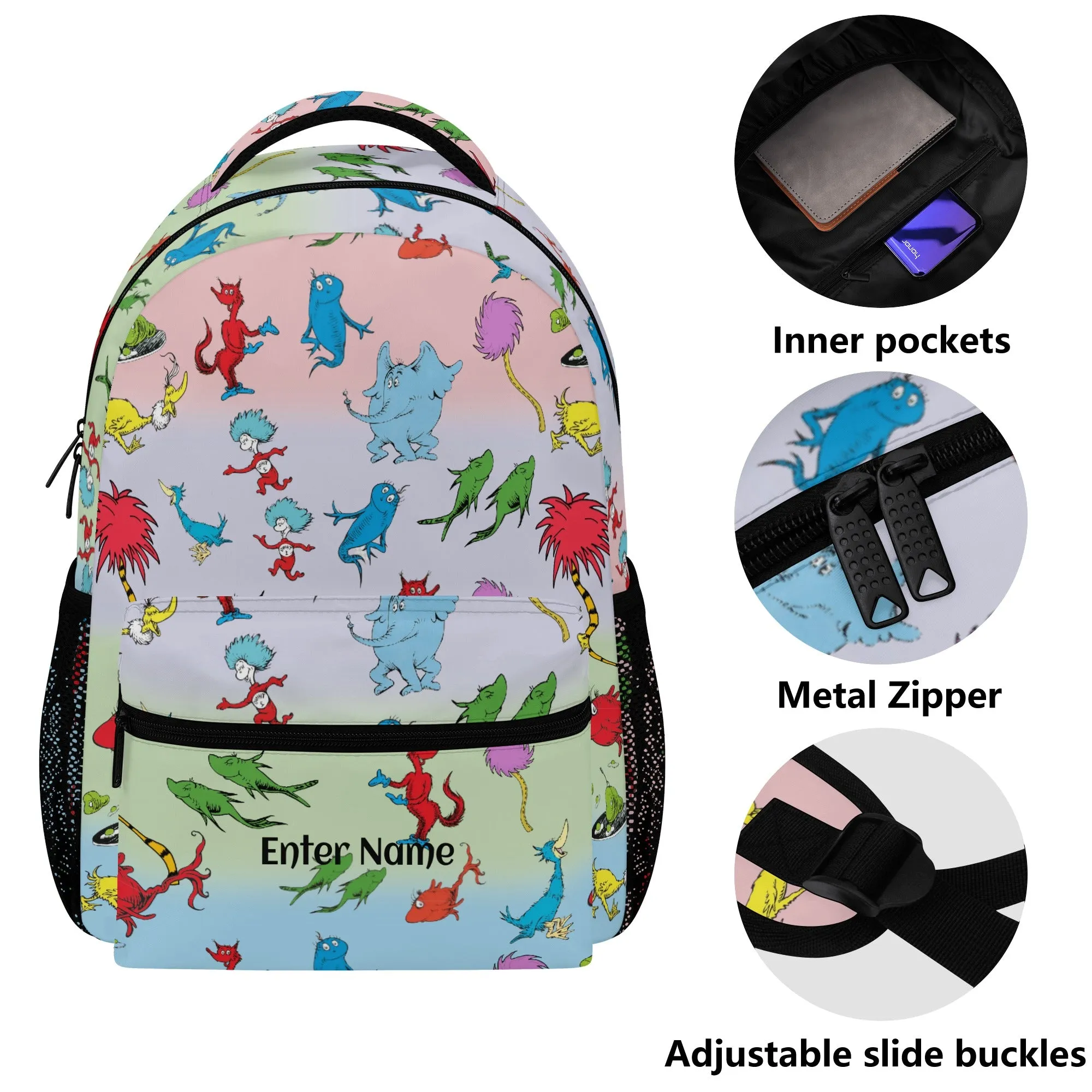 Back to School Supplies: Stylish & Durable Book Bags & Backpacks for Kids and Tweens. Cute Seuss Cartoon pattern