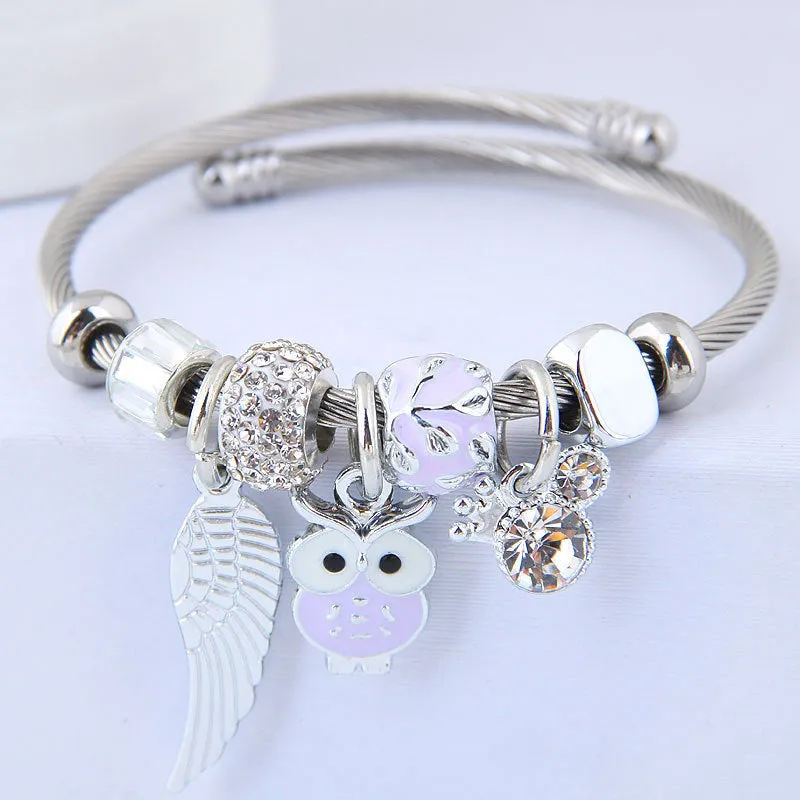 Beautiful Owl - Angel Wings Charm Bracelet