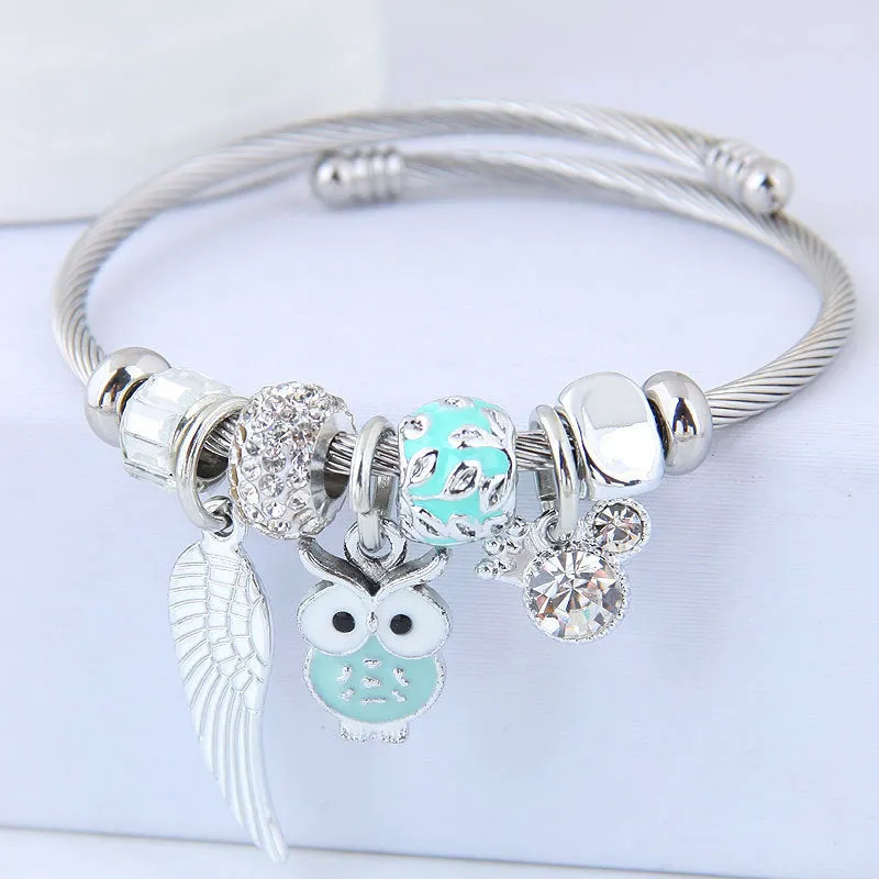 Beautiful Owl - Angel Wings Charm Bracelet