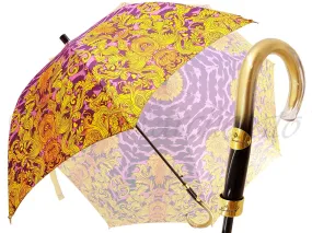 Beautifull Umbrella Features a Lilac & Gold Abstract Leopard Design