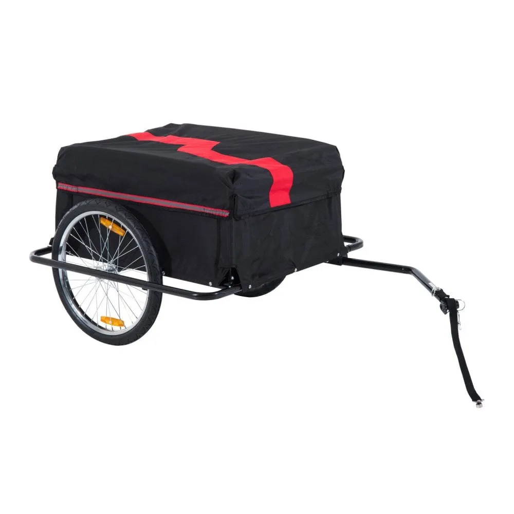 Bike Trailer Folding Cargo in Steel Frame Extra Bicycle Storage Carrier W/Removable Cover & Hitch-Red/Black