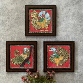 Bird Tanjore Painting (Set of 3) Traditional Wall Art