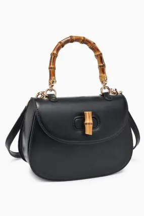 Black Bamboo Top Handle Crossbody Handbag