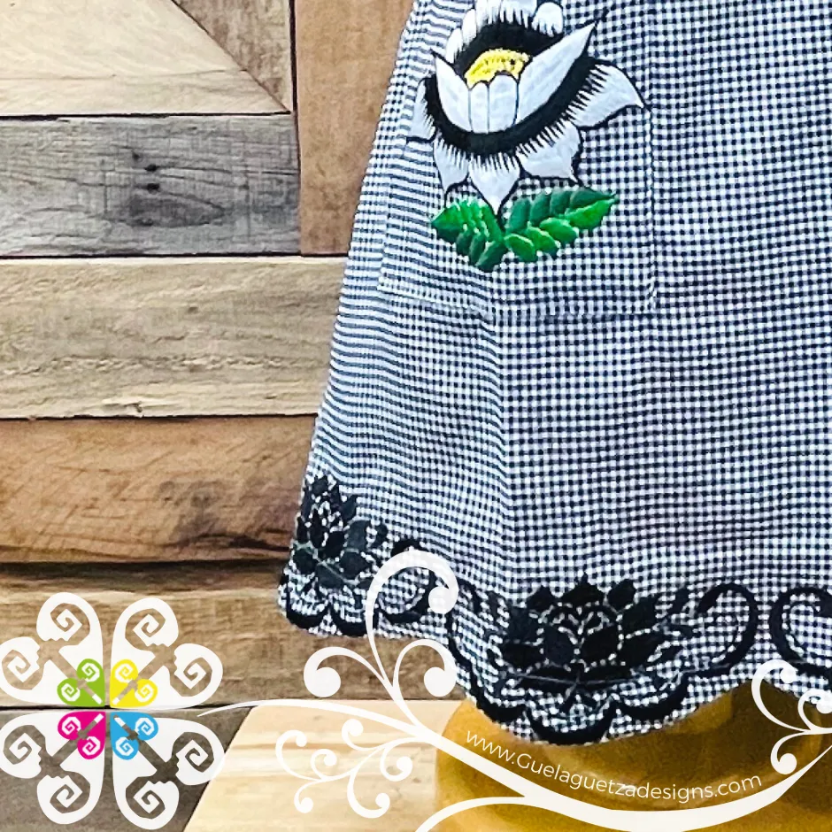 Black Big Flower Embroider Apron - Mandil Artesanal