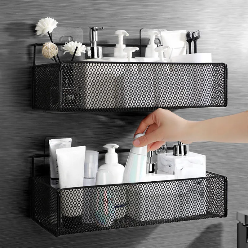 Black Wall-mounted Bathroom Shelf Shower Shampoo Rack Toilet