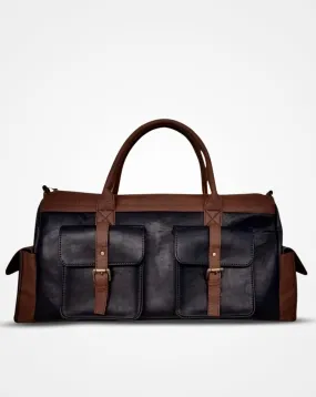 Blue & Brown 4 Pocket Leatherette Duffle / Luggage Bag