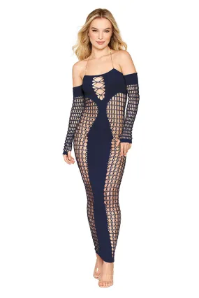 Bodystocking gown with opaque front and back panels