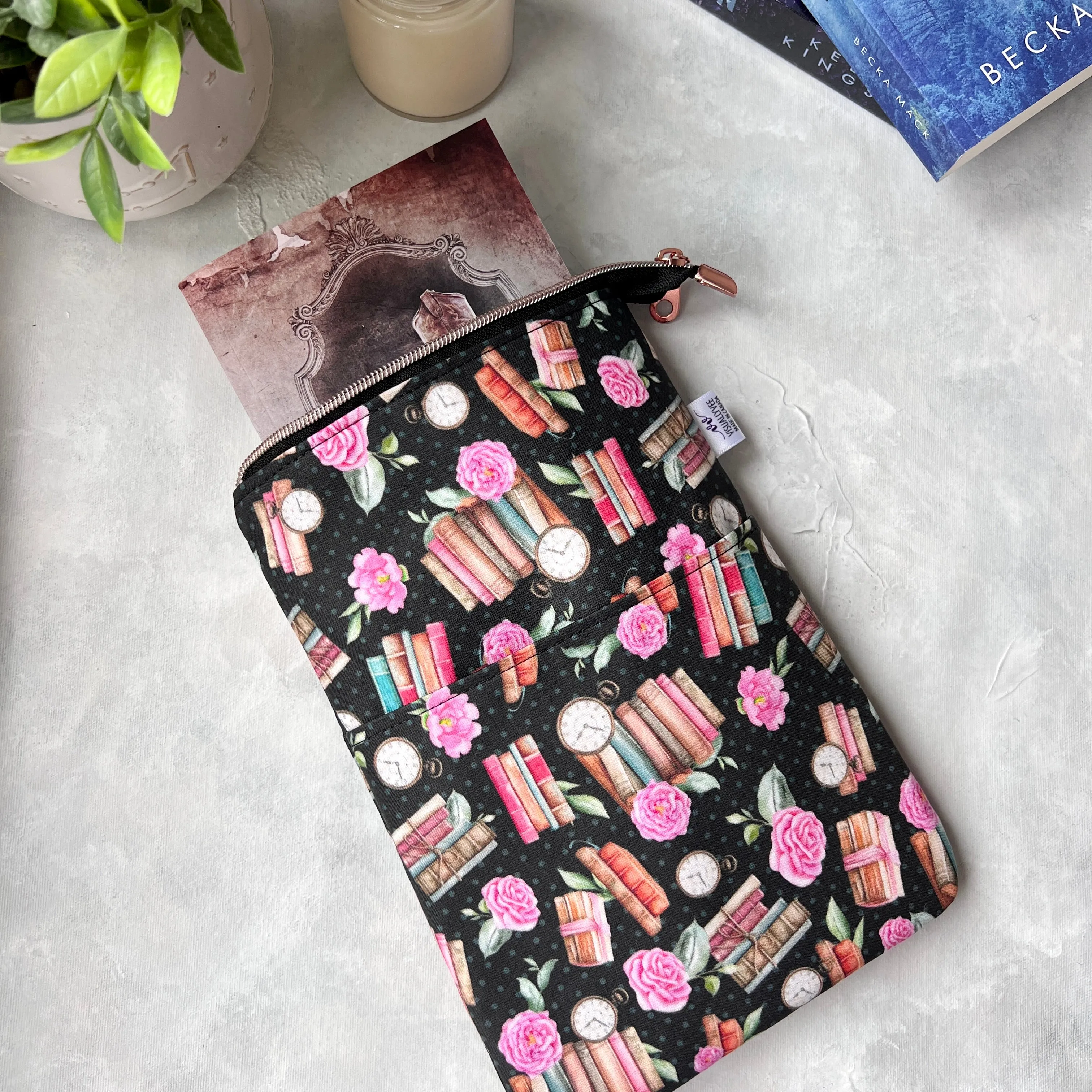 Books & Floral  -  Zippered Book Sleeve