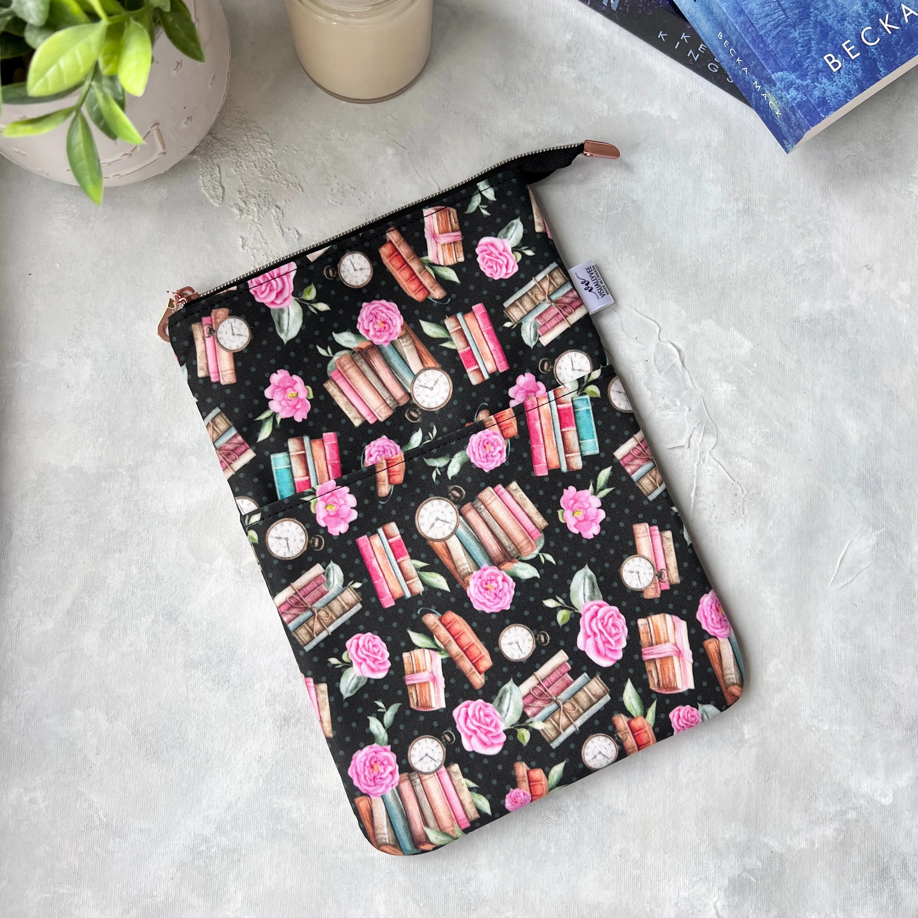 Books & Floral  -  Zippered Book Sleeve