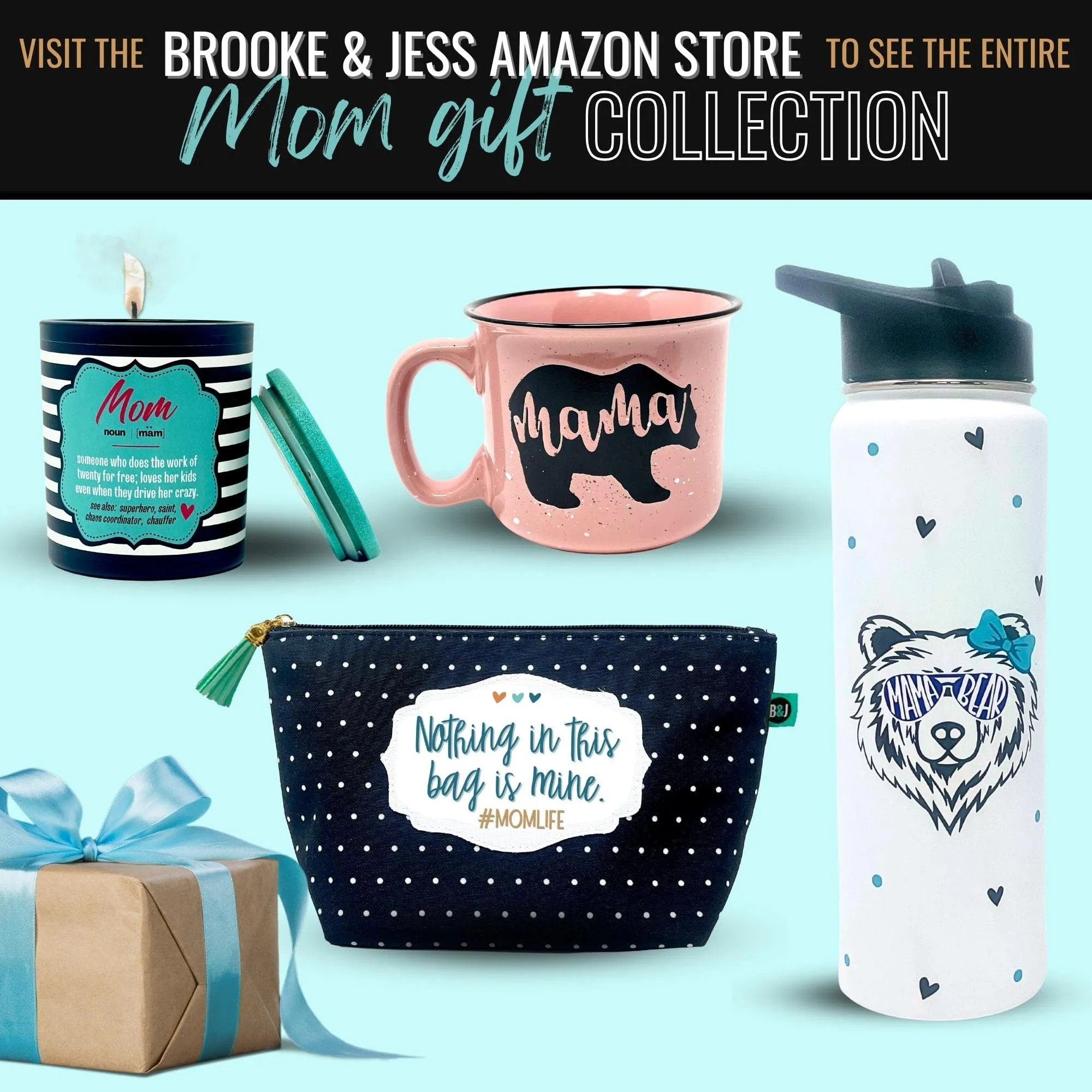 Brooke & Jess Designs Mommy Bag for Hospital - Mama Bear Mom Tote Bag - Mom Bags for Women, Maternity Gift Bags for Mamas (Mama Mommy Mom Bruh Tessa Teal)