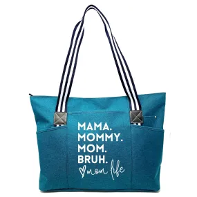 Brooke & Jess Designs Mommy Bag for Hospital - Mama Bear Mom Tote Bag - Mom Bags for Women, Maternity Gift Bags for Mamas (Mama Mommy Mom Bruh Tessa Teal)