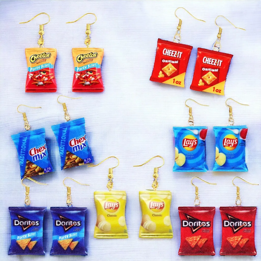 Chips Earrings - Chip Bag Earrings, Potato Chip Earrings, Handmade Earrings, Snack Food, Food Earrings