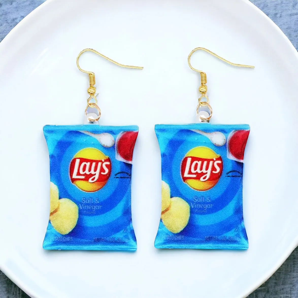 Chips Earrings - Chip Bag Earrings, Potato Chip Earrings, Handmade Earrings, Snack Food, Food Earrings