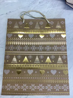 Christmas Gift Bag Large - Brown With Gold Foil