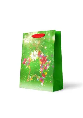 Christmas Gift Bag Medium - "Merry Christmas' Star Wreath on Green