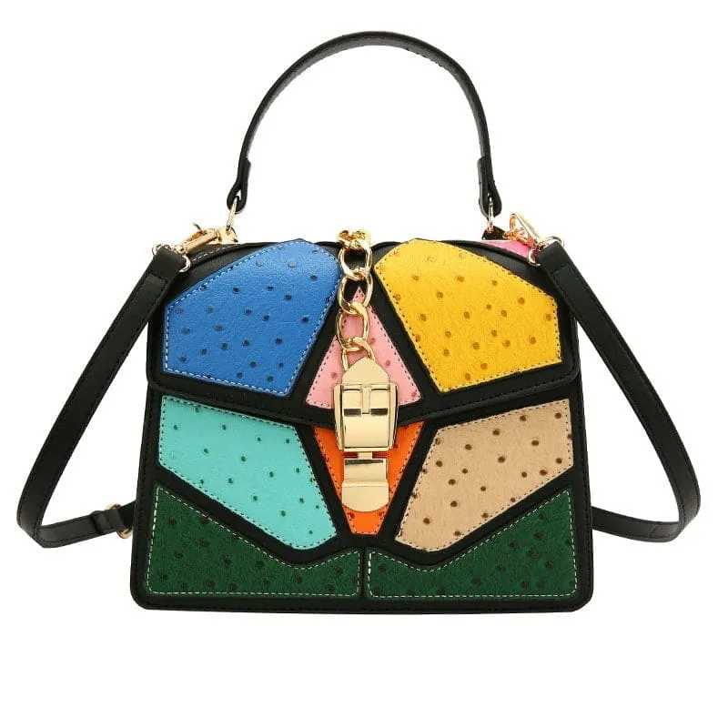 Color Block Hand-held Small Square Bag with Gold Hardware