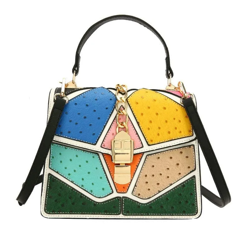 Color Block Hand-held Small Square Bag with Gold Hardware