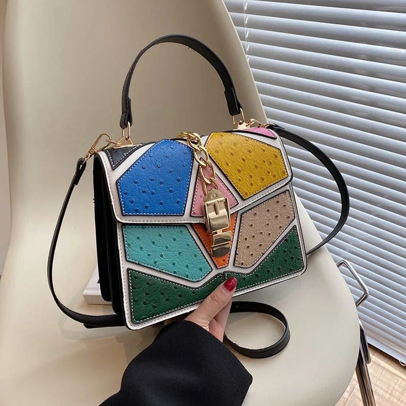 Color Block Hand-held Small Square Bag with Gold Hardware