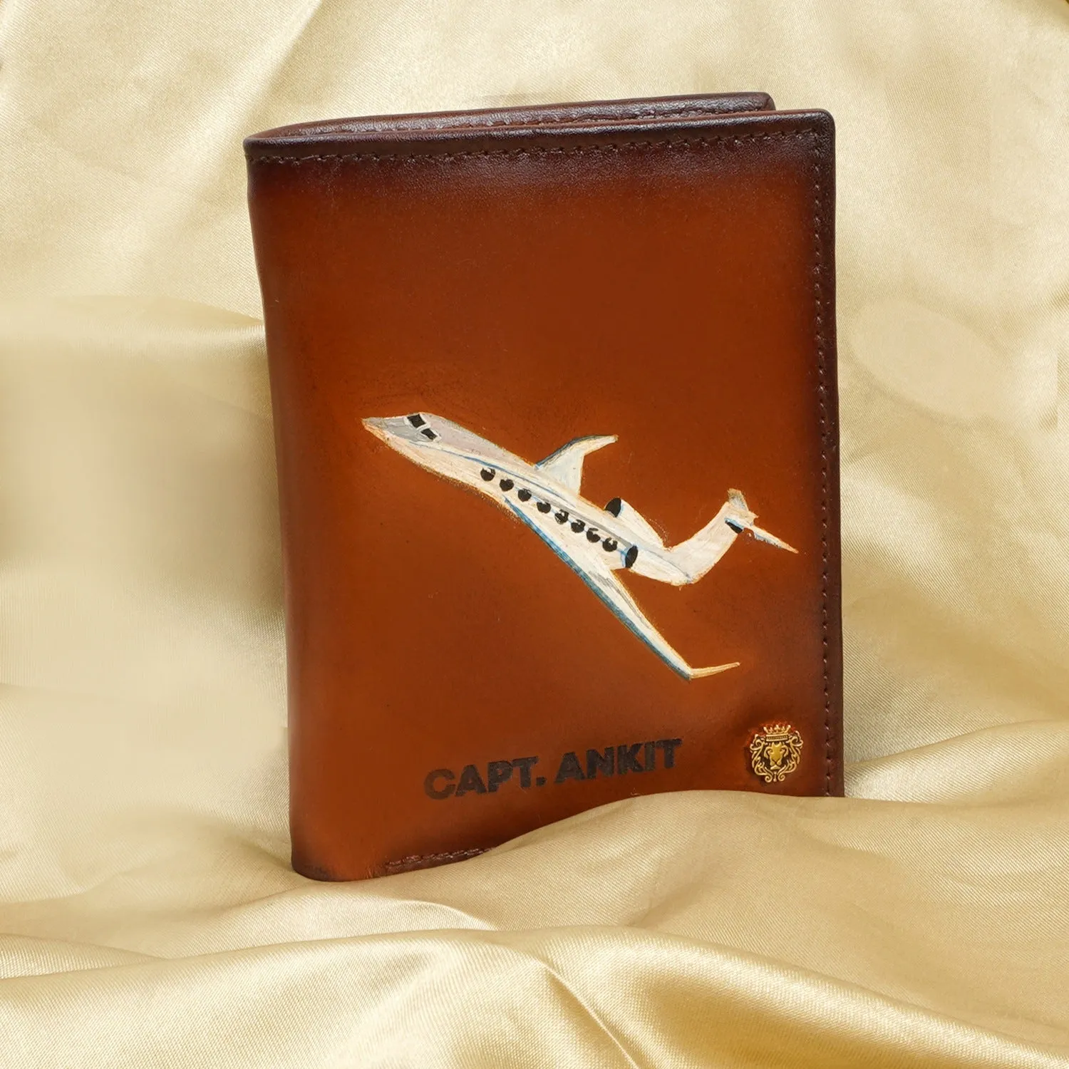 Customized Passport Holder Hand-paint Aero plane with Laser Name Initial