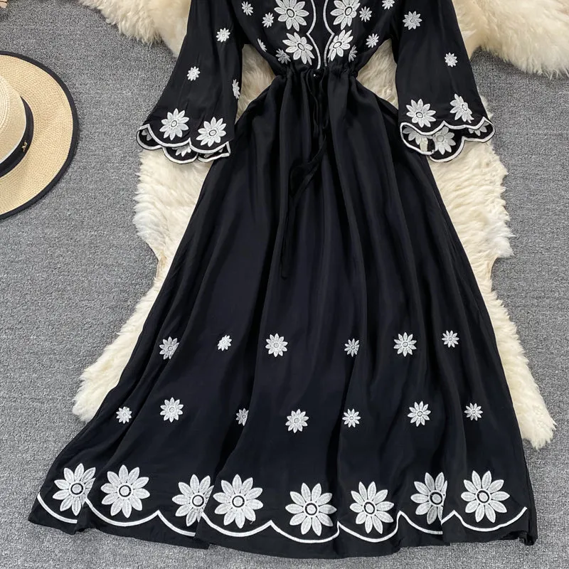 Cute A line embroidered dress   S111