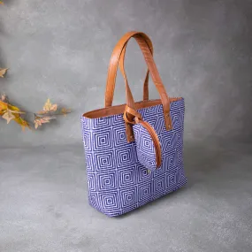 Double Zippered Tote Blue Colour with Geometrical Printed Design.