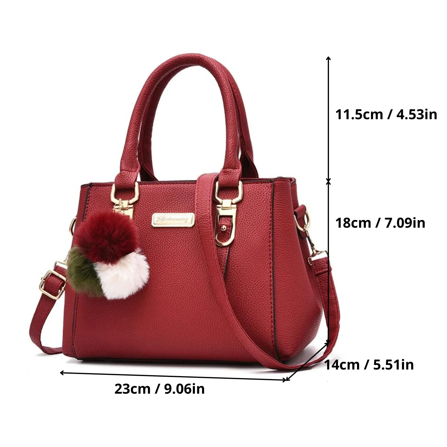 Elegant Wine-Red Tote with Pom-Pom Charm