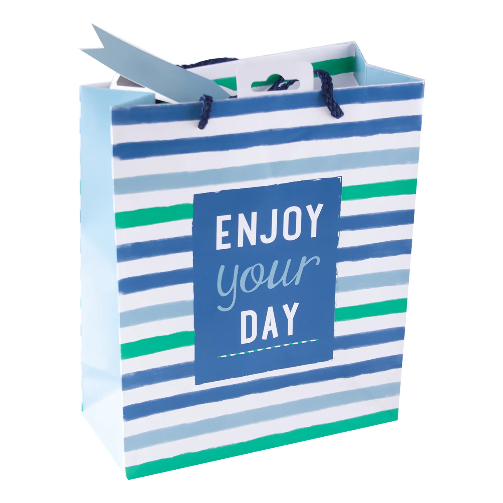 'Enjoy Your Day' Blue Stripe Gift Bag