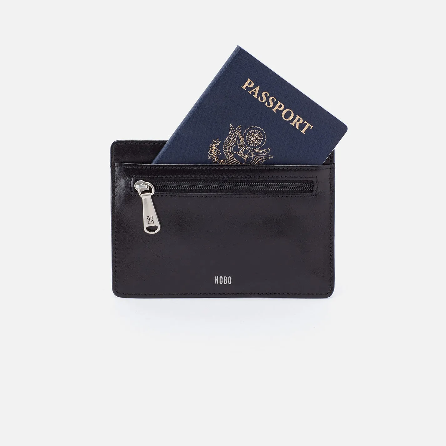 Euro Slide Card Case In Polished Leather - Black