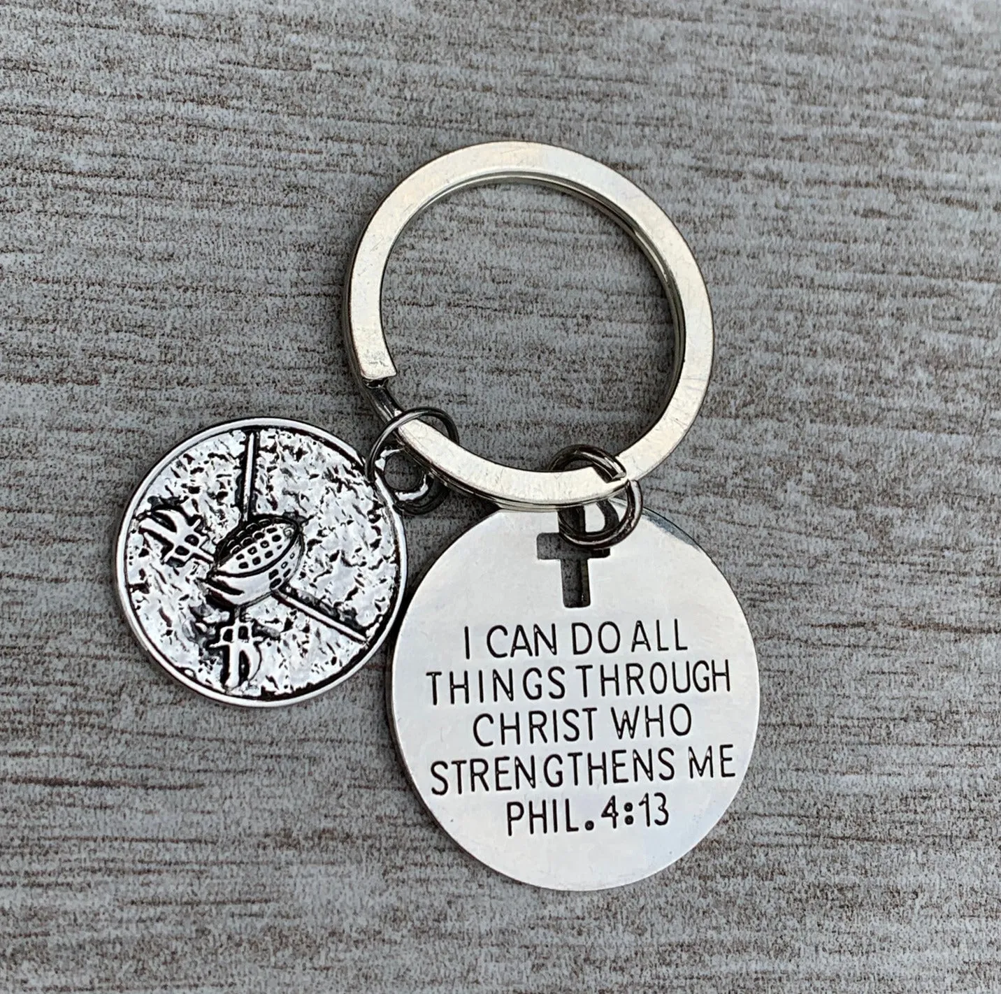 Fencing Charm Keychain, Christian Faith I Can Do All Things Through Christ Who Strengthens Me Phil. 4:13 Scripture Jewelry