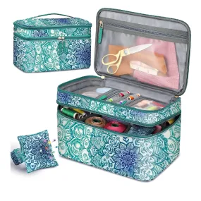 FINPAC Sewing Accessories Storage Case And Organizer | Double Layer Sewing Kits Carrying Bag With Wrist Support Cushion For Threads