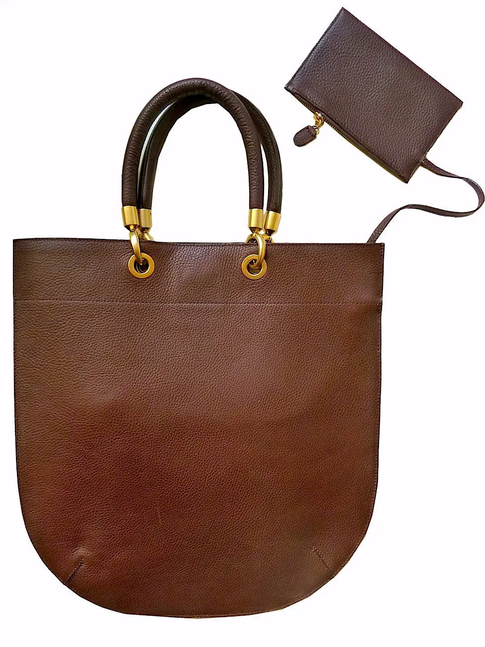 Flat Oblong Pebble Grain Leather Tote Bag Black