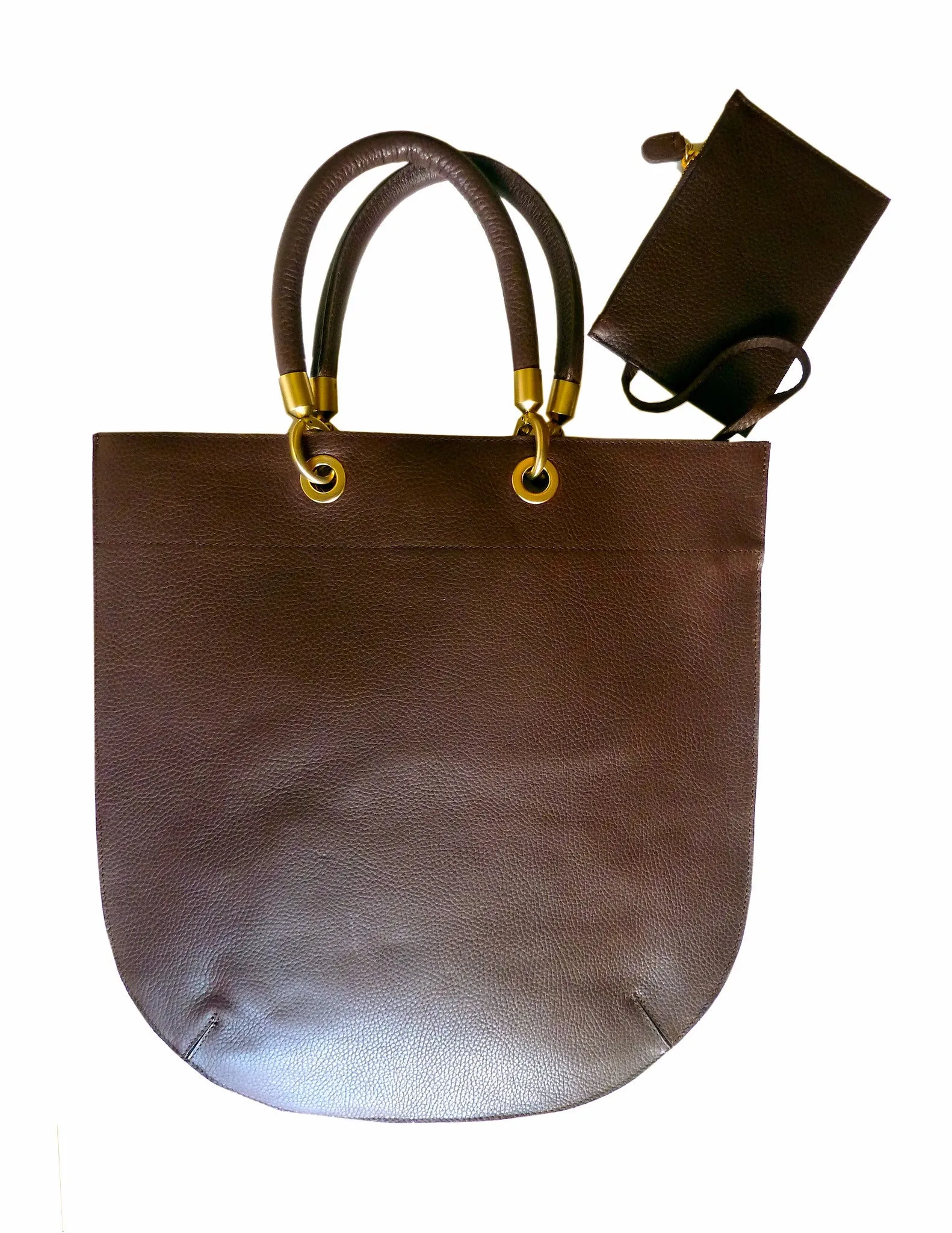 Flat Oblong Pebble Grain Leather Tote Bag Black